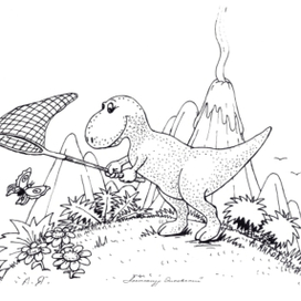 Раскраска "Тираннозавр и бабочка"