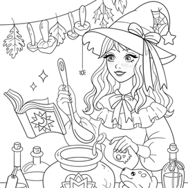 Хэллоуинская раскраска для девочек