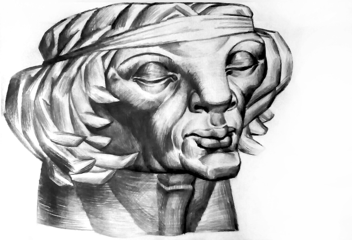 "Голова Олоферна", бумага, карандаш. 2017 г.  #50дней50рисунков