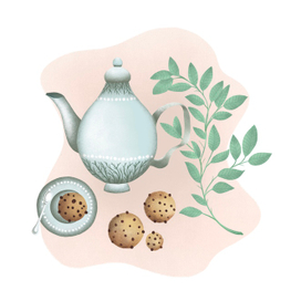 Мятный чай и печенье с шоколадной крошкой