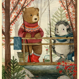 Рыбалка. Ежик и Медвежонок