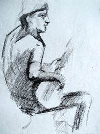 Гитарист. Бумага, жировой карандаш