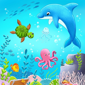 В океане | иллюстрация для детей