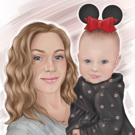 Портрет мамы и дочки на заказ