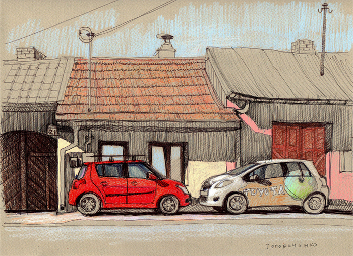 Утро. Красная машинка.