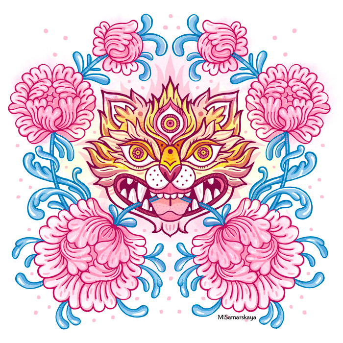 Тигр в пионах