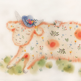 Счастливая корова. Акварель.