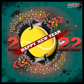 Иллюстрация С Новым Годом. 2022 и теннисный мяч