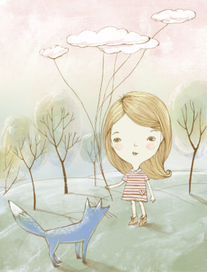 девочка и лисенок