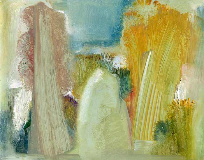 наивный пейзаж со стогом на поляне