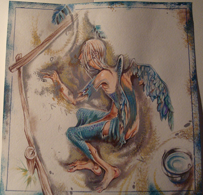 Очень старый человек с огромными крыльями