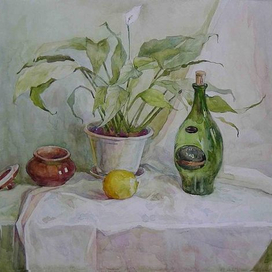 Натюрморт с зеленой бутылкой