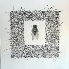 каллиграфия на холсте "Цикада"