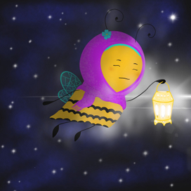 Пчела летит ночью с фонариком