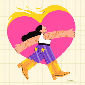 Иллюстрация девушки с горящим сердцем 