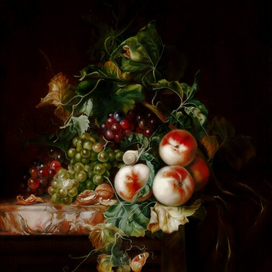 насюрморт с персиками виноградом и грецкими орехами