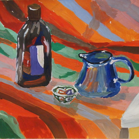 натюрморт с бутылкой и горшком