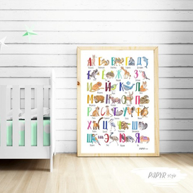 постер-алфавит со зверями и птицами