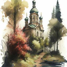 пейзаж с православным храмом