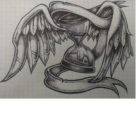 Песочные часы с крыльями и лентой.