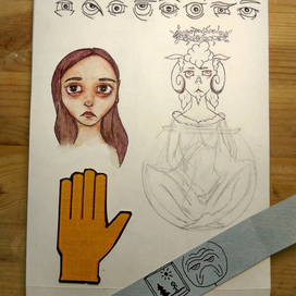 глаза, девушка, рогатый парень в аквариуме