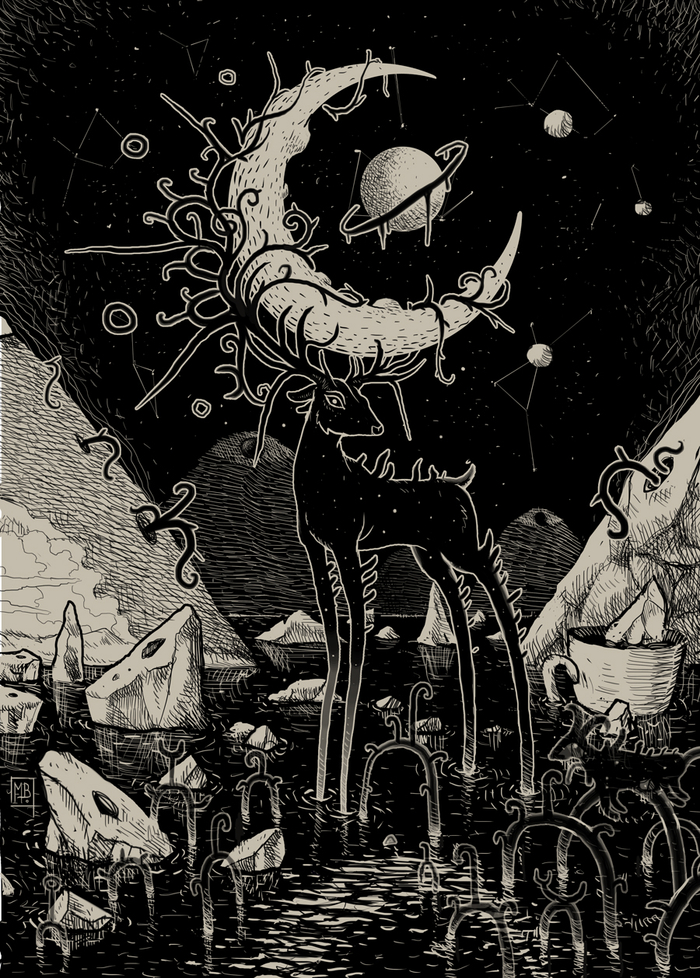 Луна / Moon. 01.22.2018 В продолжение ночной темы, немного мистической живности. Безусловно вдохновленной, как и многие мои рисунки, идеями всеми известной анимационной компании,Страны восходящего солнца.