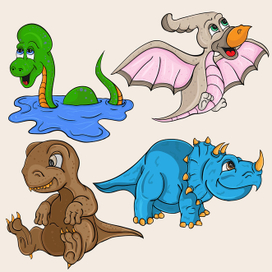 детская иллюстрация, изображающая маленьких детенышей разных динозавров 