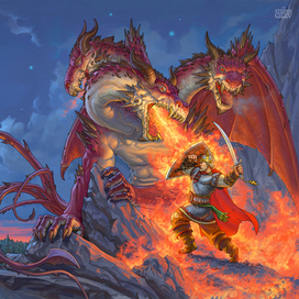 Иллюстрация к былине "Добрыня Никитич" Бой со змием.