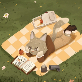 иллюстрация котика на пикнике 