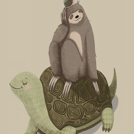Ленивец на черепахе 