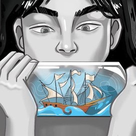 Иллюстрация "Корабль в бутылке"