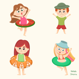 Дети на пляже иллюстрации для детского лагеря 