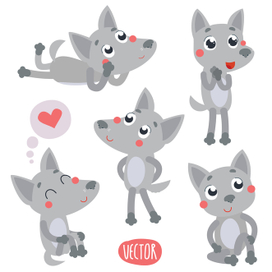 Веселый волк векторный набор