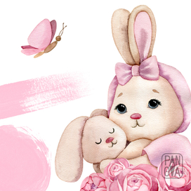 Акварельные зайчики мама и малыш