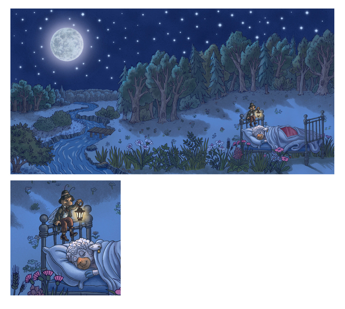 Нахзац с полянкой и овечкой к книжке «Пашкина засыпайка»