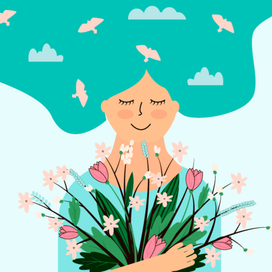 девушка с весенними цветами 