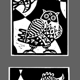 Совы-рыбы. Гравюра