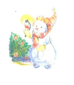 Эскиз новогодней открытки. Снеговичок. 