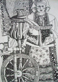 баба,самовар и прялка)