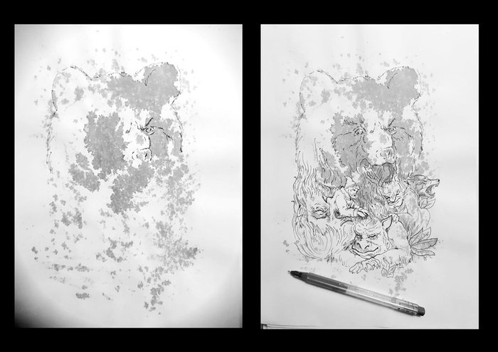 Этапы скетча из пятна