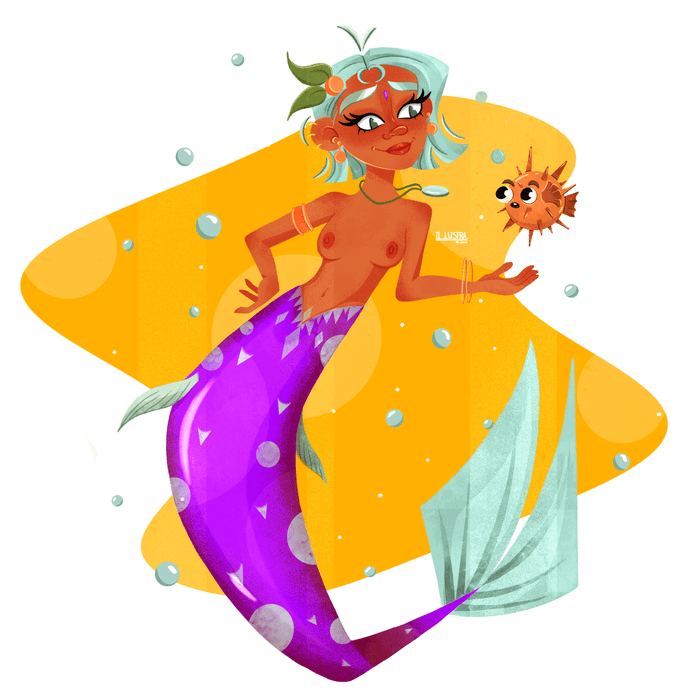 Русалка с рыбой фугу