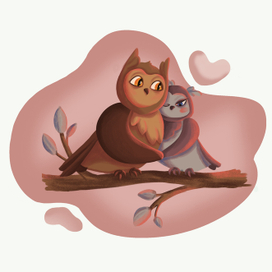Иллюстрация двух влюбленных сов