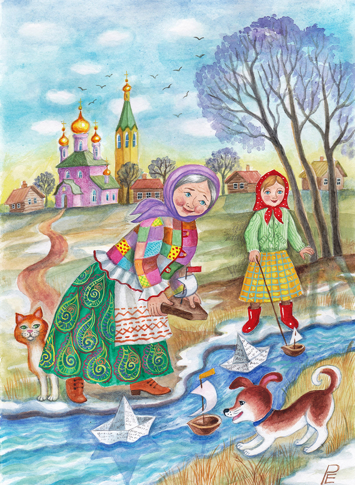 Бабушка и внучка, весна.