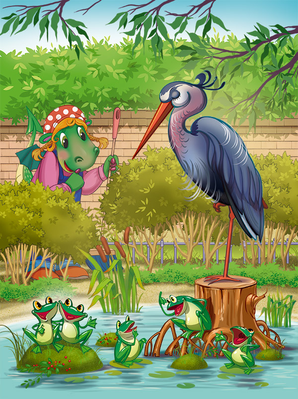 Цапля и лягушки