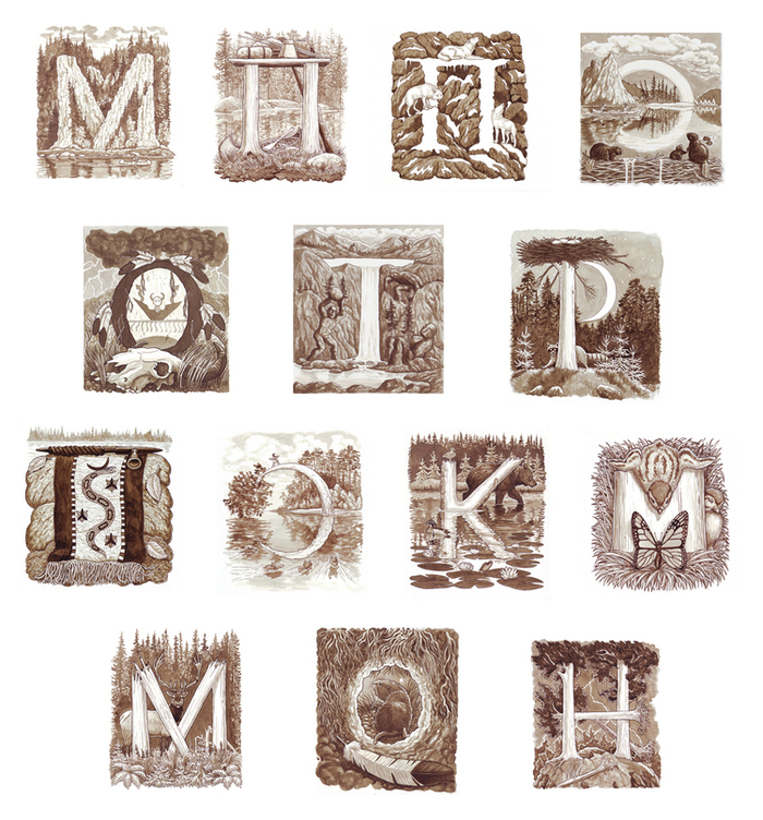 Буквицы для индейских сказок.