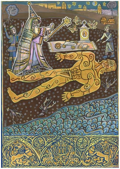 "Голем"-Сказка о волшебном  глиняном великане.Цикл из 40 листов..