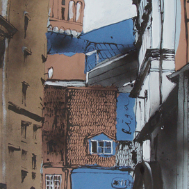 Прибалтийский альбом №2.Лист 18. Б., тушь, акриловый спрей, гуашь. 40х60