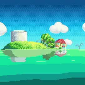 Пиксельная иллюстрация кадра из "Рыбки Поньо"