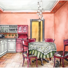 Эскиз интерьера кухни