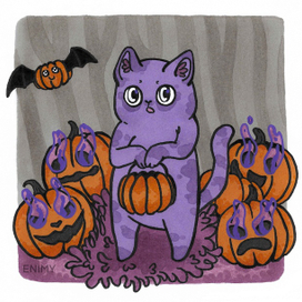 Иллюстрация с котиком на хэллоуин
